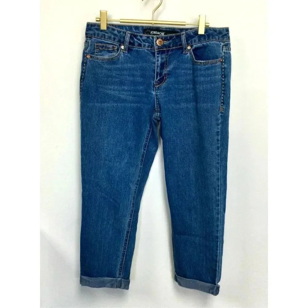 Vintage Jordache Womens Blue Denim Cuffed Skinny Crop Jeans‎ Medium Wash Size 6